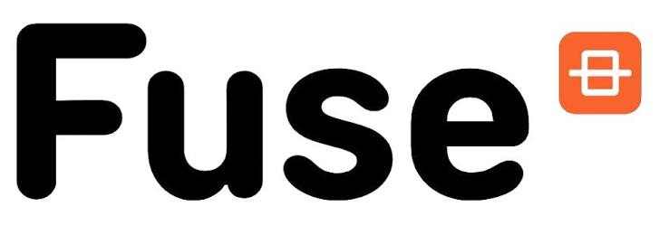 Fuse logo, black wordmark with orange symbol