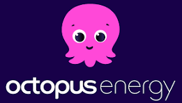 Octopus Energy pink octopus logo on a purple background